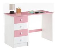 Bureau ARNE pour enfant ou adulte multi rangements, avec 4 tiroirs, en pin massif lasuré blanc et rose Blanc/Rose G