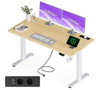 OffiGo Bureau Assis Debout, 160cm Bureau Electrique avec Prises et USB, Standing Desk avec 2 Fonctions de Mémoire, Table électrique pour la Maison, Beige