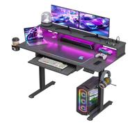 Bureau assis-debout électrique avec prises, 122 x 61 cm réglable | Bureau gaming avec lumières LED, table informatique ergonomique réglable en hauteur pour bureau à domicile Noir