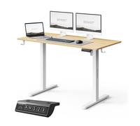 Bureau Assis Debout Électrique - SENSE7 - NOJO Light - 120 x 60 cm - Réglable en hauteur - Design scandinave - Blanc Marron Clair