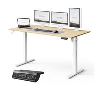 Bureau Assis Debout Électrique - SENSE7 - NOJO light - 140 x 70 cm - Réglable en hauteur - Design scandinave - Blanc marron clair
