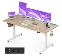 Bureau Assis Debout OffiGo, 160cm Bureau Electrique avec USB, Standing Desk avec 2 Fonctions de Mémoire, Table électrique , Beige