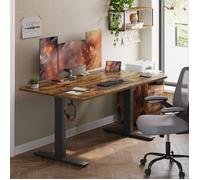 Bureau Assis-debout, Réglable en hauteur, 140 x 80 cm, avec Port USB-C, Fonction Mémoire 3 Hauteurs, Marron