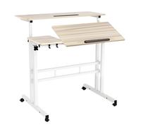 Bureau Assis Debout, Réglable en Hauteur, 67-96cm, pour Travail à Domicile et Ordinateur, Petit Bureau Pliant, Table Pliable Gaming avec à 2 Niveaux Rangement,80*60*67-115cm (grand) Érable blanc
