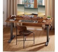 Bureau Assis-debout Réglable en Hauteur, avec Fonction Mémoire, Télétravail, Rappel de Sédentarité, 140 x 60 cm, Marron