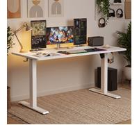 Bureau Assis-debout Réglable en Hauteur, avec Fonction Mémoire, Télétravail, Rappel de Sédentarité, 140 x 60 cm, Blanc