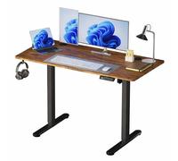 Bureau Assis-Debout Relaxdays, électrique, écran LED, 120 x 120 x 60 cm, métal, Style Industriel, Marron-Noir