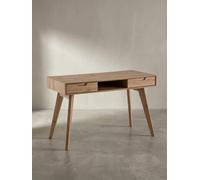 Bureau avec 2 tiroirs et pieds en chêne, avec compartiment de rangement ouvert, design scandinave, table de travail pour la maison et le salon, 120 x 55 x 77 cm, résine