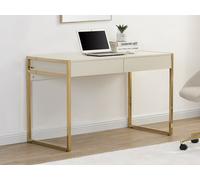 Bureau avec 2 tiroirs - MDF et métal - Beige et doré - MASON