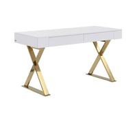 PASCAL MORABITO Vente-Unique - Bureau avec 2 tiroirs - MDF laqué et métal - Blanc et doré - PLEISA II - avec Rangement