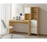 Vente-unique - Bureau avec 3 placards et 3 niches - Coloris : Naturel et Blanc - ALIOBINI - avec Rangement