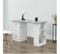 [en.casa] Bureau Table de Bureau Secrétaire Poste de Travail Informatique avec 3 Tiroirs et 3 Étagères Plat de Bois Mélaminé Blanc et Gris Clair 120 x 49 x 72cm