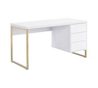 PASCAL MORABITO Vente-Unique - Bureau avec 3 tiroirs - MDF laqué et métal - Blanc et doré - TIMFIA II - avec Rangement