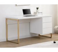 Bureau avec 3 tiroirs - MDF laqué et métal - Blanc et doré - TIMFIA II