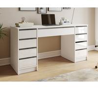 Bureau avec 9 tiroirs ? Blanc Brillant - JENEMI