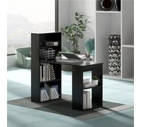 Bureau avec bibliothèque, table d'ordinateur avec 6 étagères, table PC avec étagère, table de bureau noire