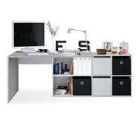 Bureau avec caisson coloris Blanc artic - béton- Hauteur 74 x Longueur 136 x 139 cm