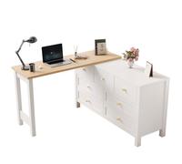 Bureau avec commode à 7 tiroirs, établi et buffet rotatif 2 en 1, plateau pivotant à 360°, Blanc + Naturel, 120 x 40 x b SECRETAIRE