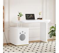 Bureau avec espace de rangement intégré et niche sous plateau, pieds renforcés 5 cm, laqué - MODENVIE - Blanc, 117×50×76 cm