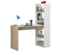 Bureau avec étagère intégrée coloris blanc artic / chêne canadien - Hauteur 144 x Longueur 120 x Profondeur 53 cm