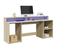 Bureau avec LED style moderne gaming - Chêne sonoma - Bois d'ingénierie - 200 x 55 x 91 cm - pour setup gaming et télétravail