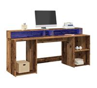 Bureau avec LED style rustique campagne - Vieux bois - Bois d'ingénierie - 200 x 55 x 91 cm - pour setup gaming et télétravail