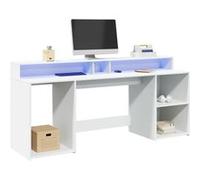 vidaXL Bureau avec lumières LED Blanc 200x55x91 cm Bois d'ingénierie, Bureau d'écriture, Bureau d'ordinateur, Bureau à Domicile, Bureau d'étude