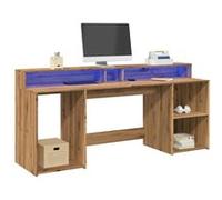 vidaXL Bureau chêne artisanal en bois d'ingénierie avec lumières LED – Marron