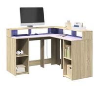 vidaXL Bureau avec lumières LED chêne Sonoma Bois d'ingénierie, Bureau d'ordinateur, Bureau d'écriture, Meuble de Bureau à Domicile, Bureau d'étude