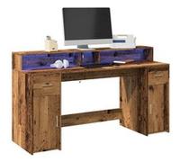 vidaXL Bureau avec lumières LED vieux bois bois d'ingénierie Marron