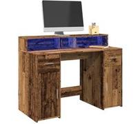 Bureau avec lumières LED vieux bois bois d ingénierie Marron G