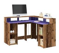 vidaXL Bureau avec lumières LED vieux bois bois d'ingénierie Marron
