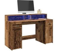 vidaXL Bureau avec lumières LED vieux bois bois d'ingénierie Marron