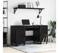 Bureau avec Porte Chene Noir 140 x 50 x 75 cm Bois d'Ingenierie | Finition Mate, Style Industriel, Rangement avec Etageres, Facile a Assembler