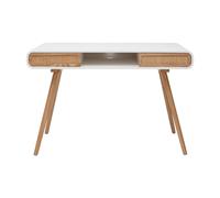 Bureau avec rangement blanc, cannage et bois clair l120 cm olympe
