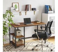 Bureau avec Rangement, Cadre en Métal, Postes de Travail pour Bureau, 120x60x75 cm, Marron Rustique et Noir