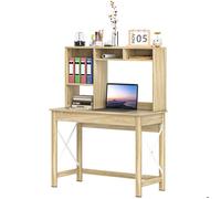 HOMCOM Bureau avec Rangement Bureau bibliothèque en Bois Moderne avec étagères et Grand Plateau pour Petits espaces Maison Chambre à Coucher, 105 x 50 x 137,5 cm, Aspect chêne