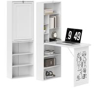 Bureau avec rangement - HOMCOM - pliable - bibliothèque poste de travail tableau blanc étagère réglable - MDF - 98x51x153cm - blanc