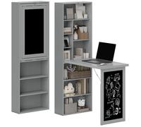 HOMCOM Bureau Informatique Pliable, Bureau avec Bibliothèque, Poste de Travail, Tableau Noir, 9 Compartiments Ouverts et Étagère Réglable, Table d'Ordinateur pour Chambre, 98x51x153cm, Gris