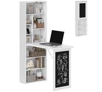 Bureau avec rangement HOMCOM pliable murale rabattable avec avec bibliothèque poste de travail tableau à craie et étagère réglable