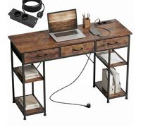 Bureau avec rangement - HOMCOM - prises de courant, 3 tiroirs en tissu et 4 étagères de rangement - 120 x 40 x 76 cm - marron