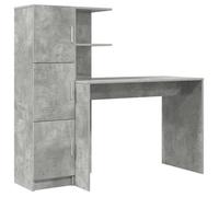 Bureau avec rangement - vidaXL - Gris béton - 102x50x124 cm - Bois d'ingénierie - 6 étagères - 2 portes