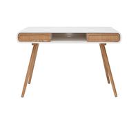 Bureau avec rangement vintage blanc, cannage et bois clair L120 cm OLYMPE