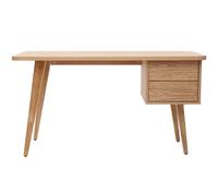 Bureau avec rangements 2 tiroirs bois clair chêne l140 cm fifties