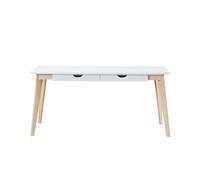 Bureau avec rangements 2 tiroirs scandinave blanc et bois clair L160 LEENA