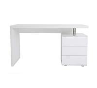 Bureau avec rangements 3 tiroirs design blanc laqué brillant L140 cm CALIX