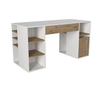 Bureau avec rangements - Blanc et naturel - MELAVA