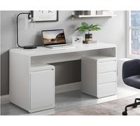 Bureau avec rangements SERGUEI - MDF laqué blanc