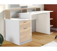 Bureau avec rangements ZACHARIE - Blanc et chêne