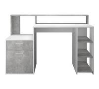 Bureau avec réhausse et rangements BOLTON - Mélamine blanc/gris béton - L138,5 x H91,6 x P53,5 cm